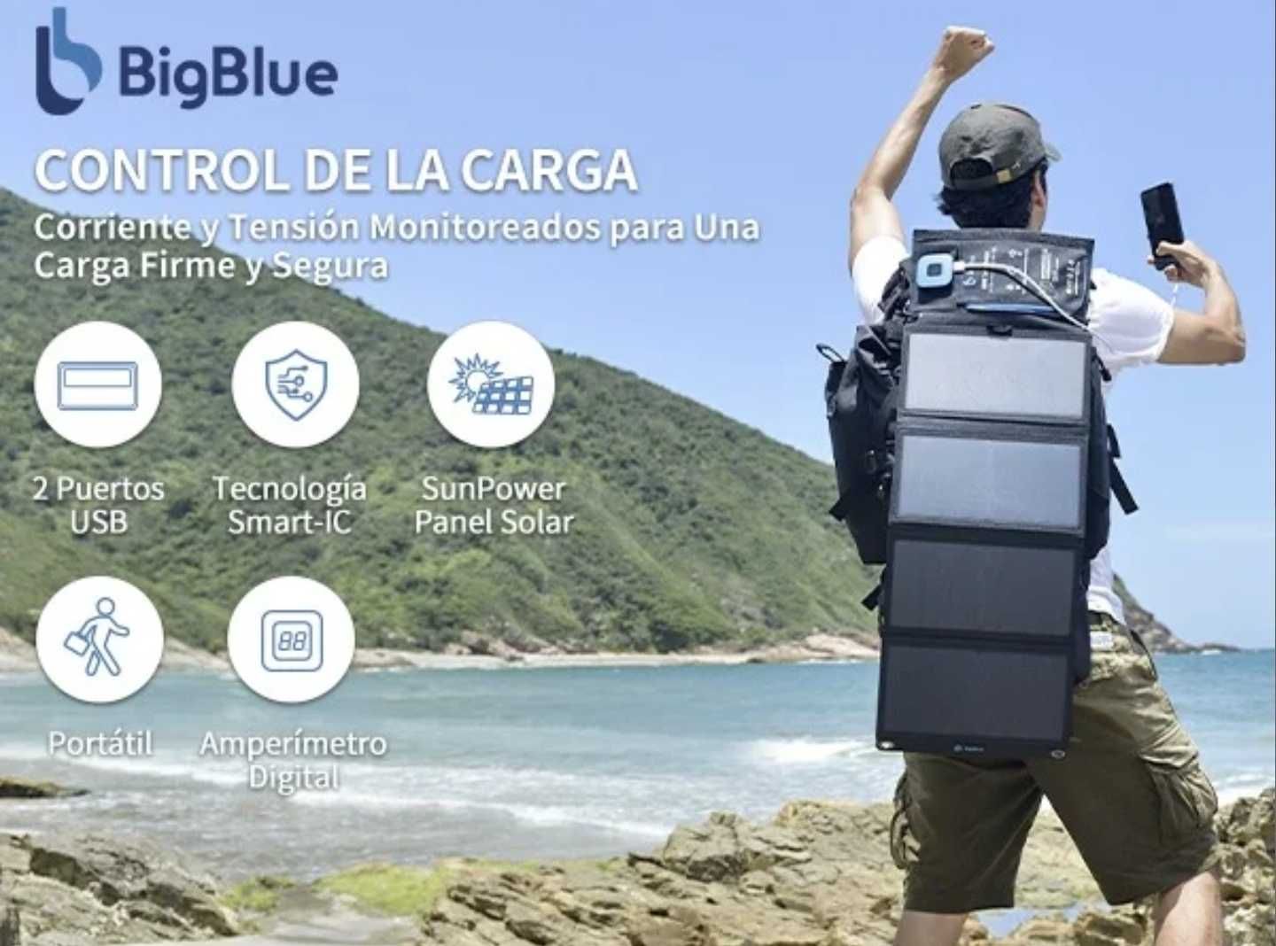 Painel solar monocristalino portátil 28w bigblue