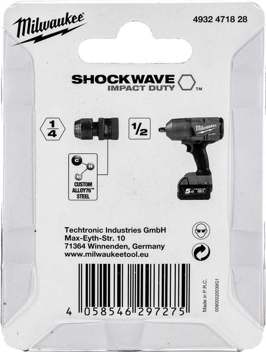 Перехідник Milwaukee з 1/2" на 1/4 НЕХ /  1/4" на 1/4 НЕХ