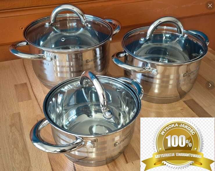 Komplet garnków 3 szt. stal nierdzewna 1L 1,5L 2L potrójne dno