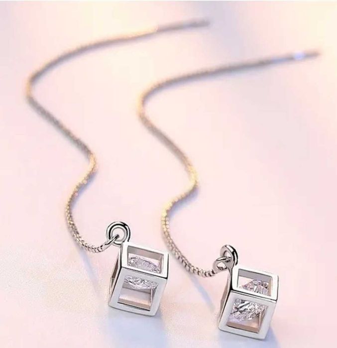 Сережки протяжки Кубики циркон, срібло (покриття)