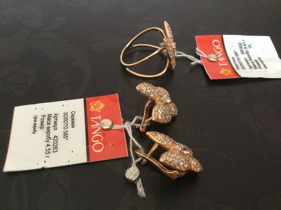 Золотые Серьги. Золотое Кольцо (р.18). Золото 585 пробы. Новые.