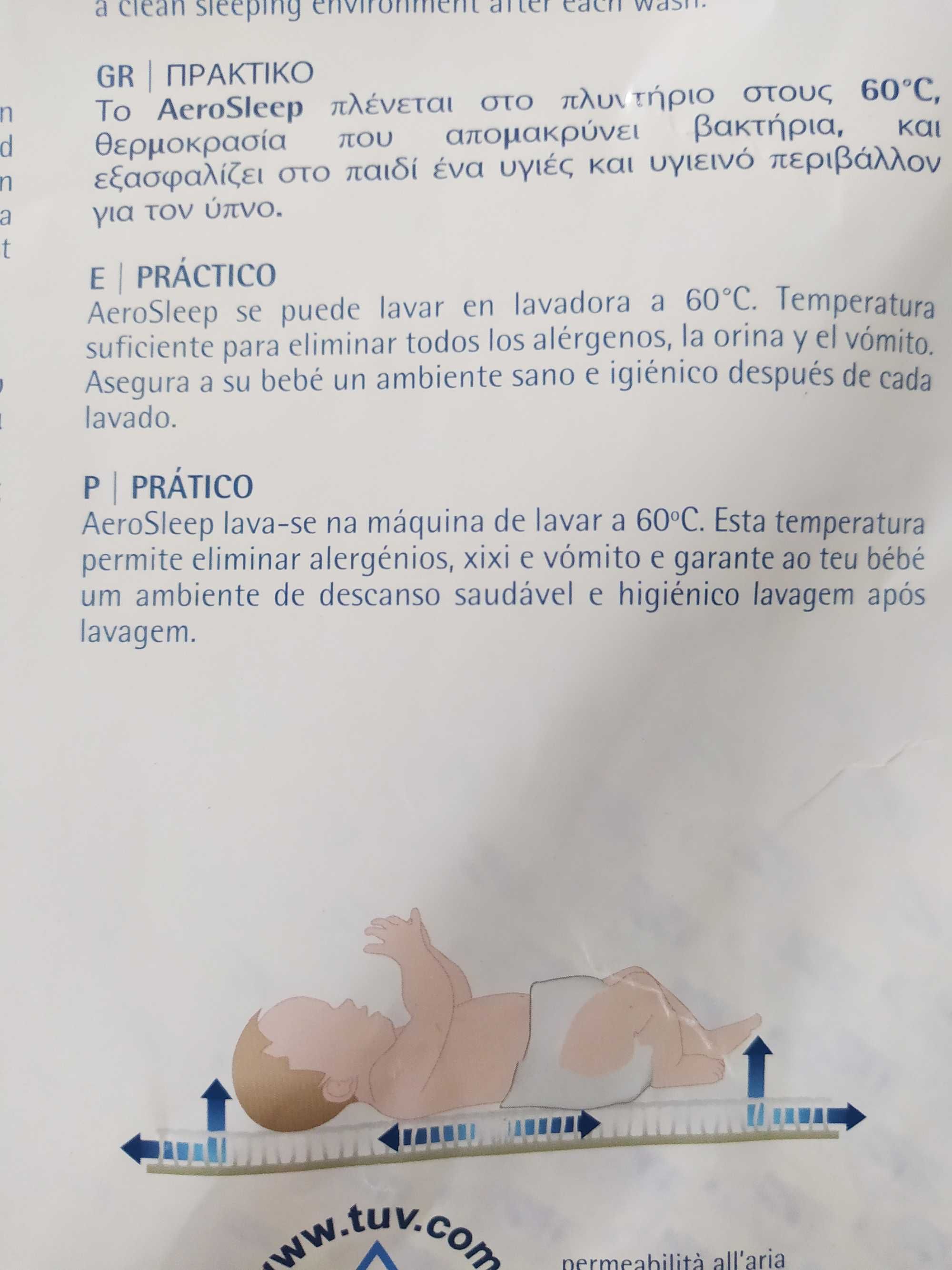 Colchão de berço para bebés, sistema anti-sufoco e anti-alérgico