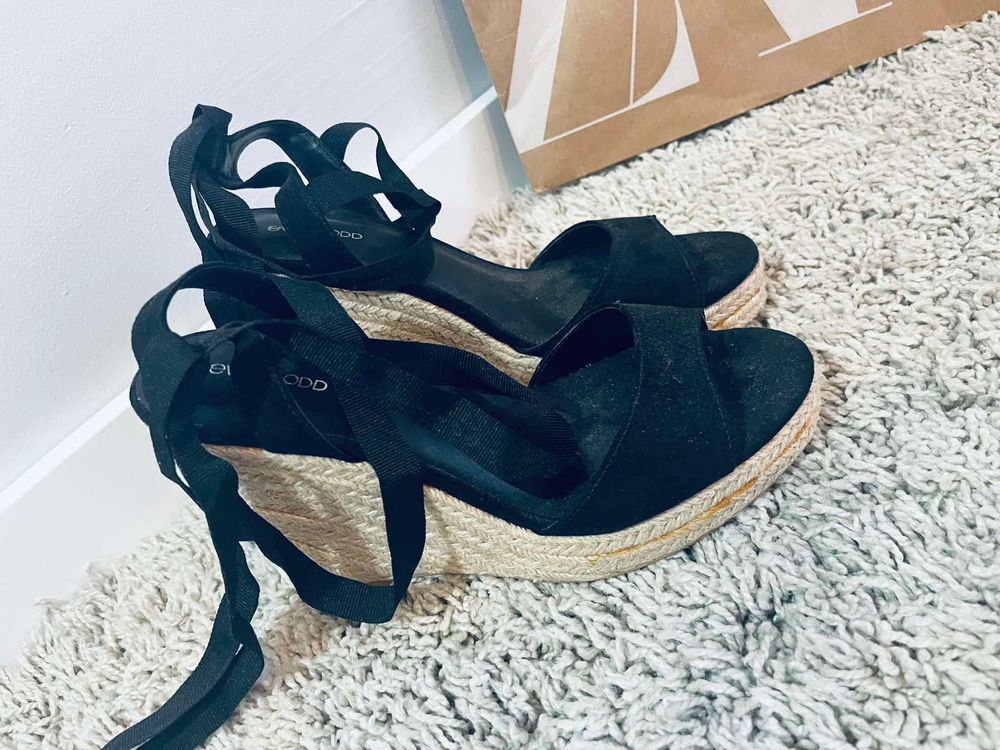 Even&odd espadryle na koturnie czarne sandalki 38