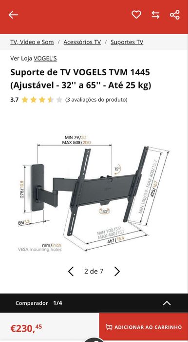 Suporte de TV (Ajustável - 32'' a 65'' - Até 25 kg)