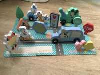 Zabawka drewniana auta puzzle ulica klocki Disney Mickey Mini Donald