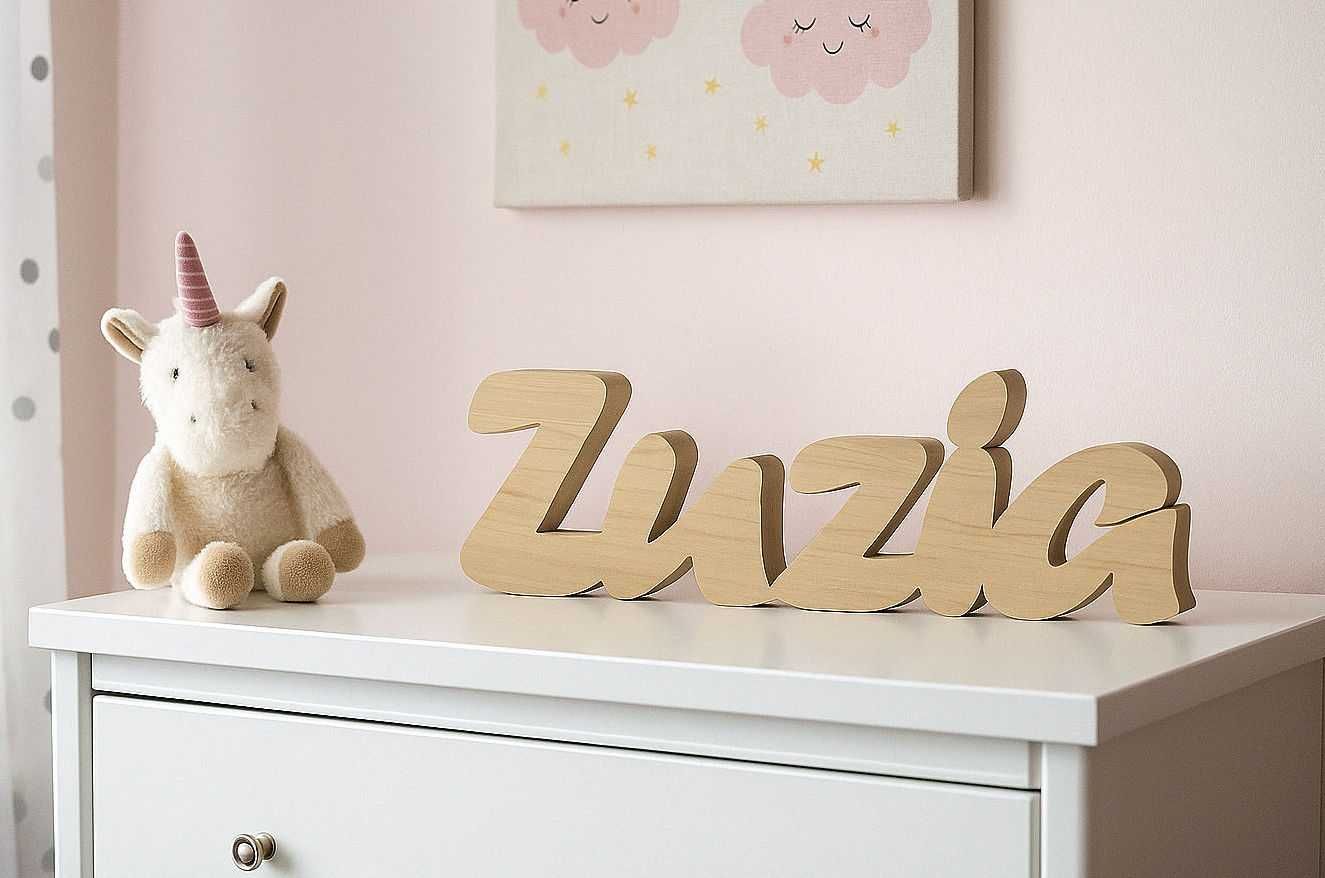 Zuzia Imię dziecka Napis z drewna 30cm litery litera 3D