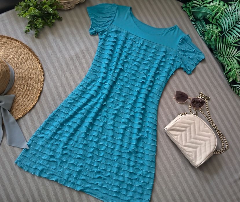 Sukienka falbanki niebieska blue wiosenna przedwiośnie letnia wiosna