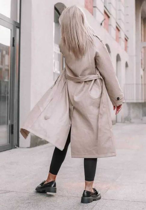 Płaszcz Z Imitacji Skóry Spy Beżowy