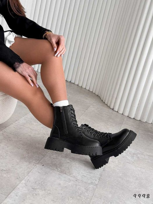 Черевики жіночі зимові Ella на хутрі (36-41) шкіряні чорні | Ботинки