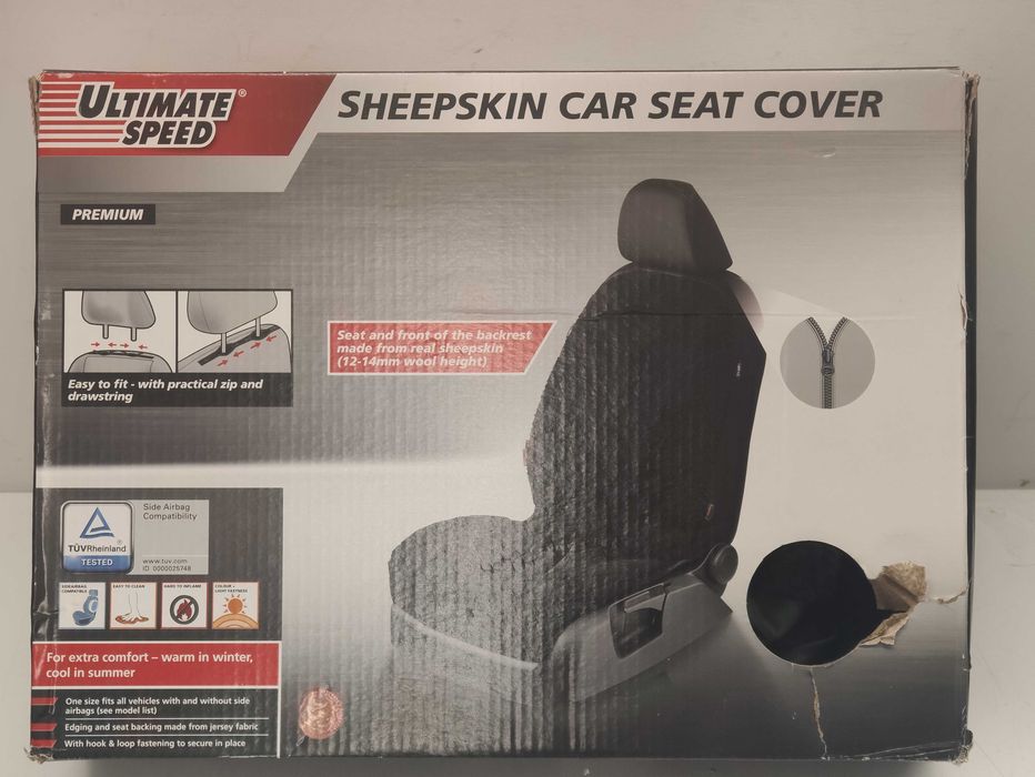 Pokrowiec na fotel samochodowy skóra jagnięca owcza uniwersalny czarny