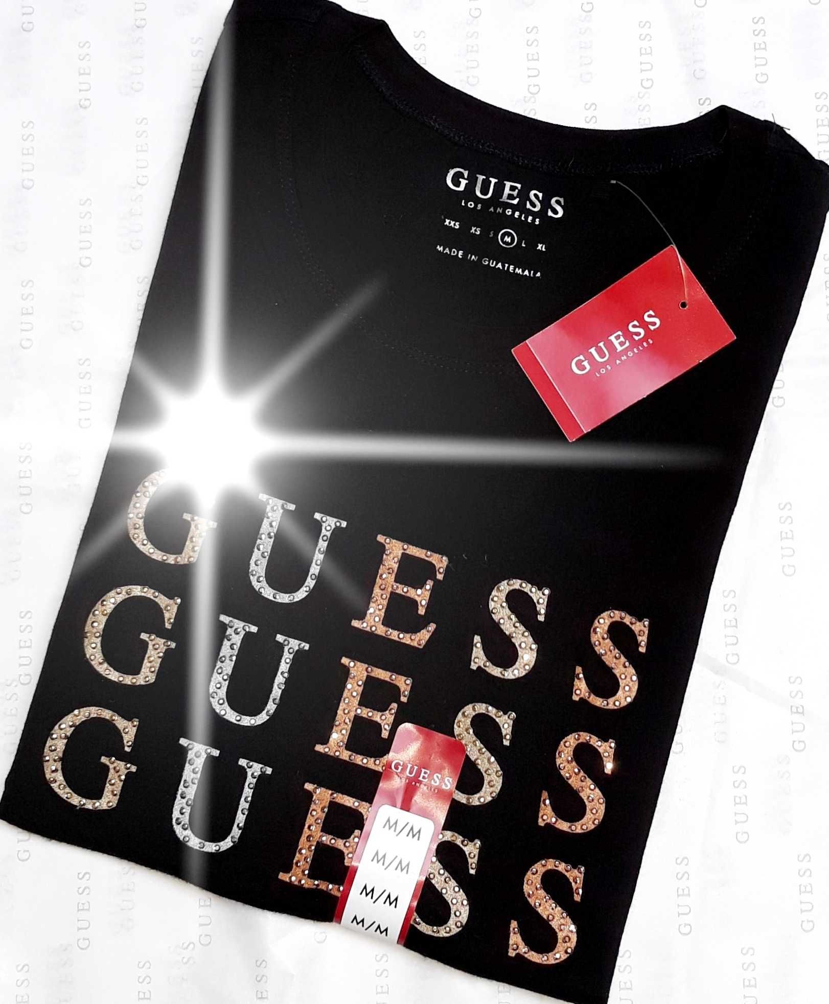 GUESS Oryginalna! Damska Koszulka Bluzka T-Shirt Czarna Logo 3 Kolory