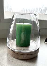 Szklany świecznik lampion ceramika