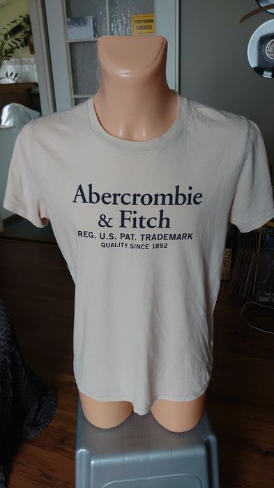 Abercrombie & Fitch t-shirt męski S beż kremowy Lato logo
