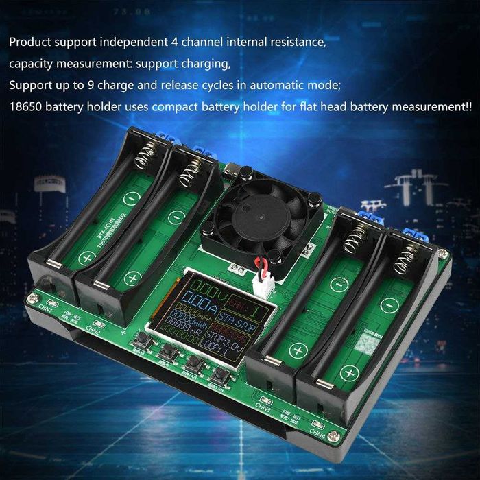 Зарядний пристрій тестер ємності та опору акумуляторів 4x 18650 li-ion