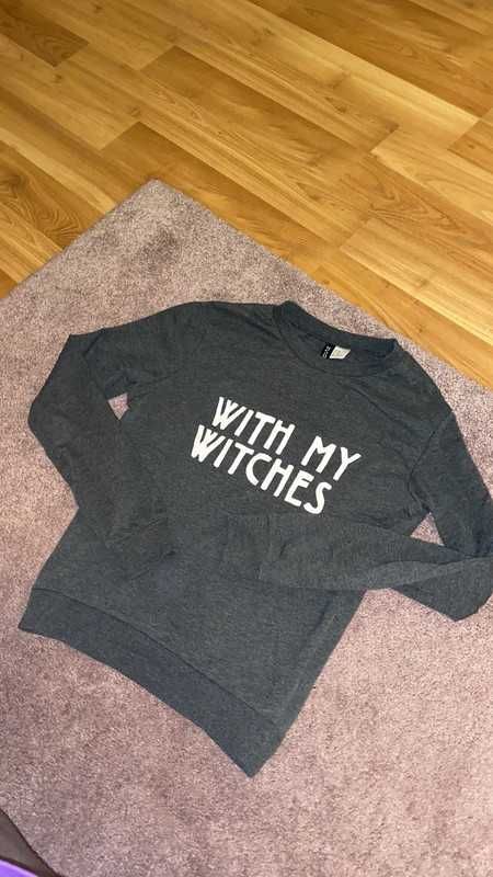 Szara bluzka bluza z długim rękawem witches h&m xs alternative