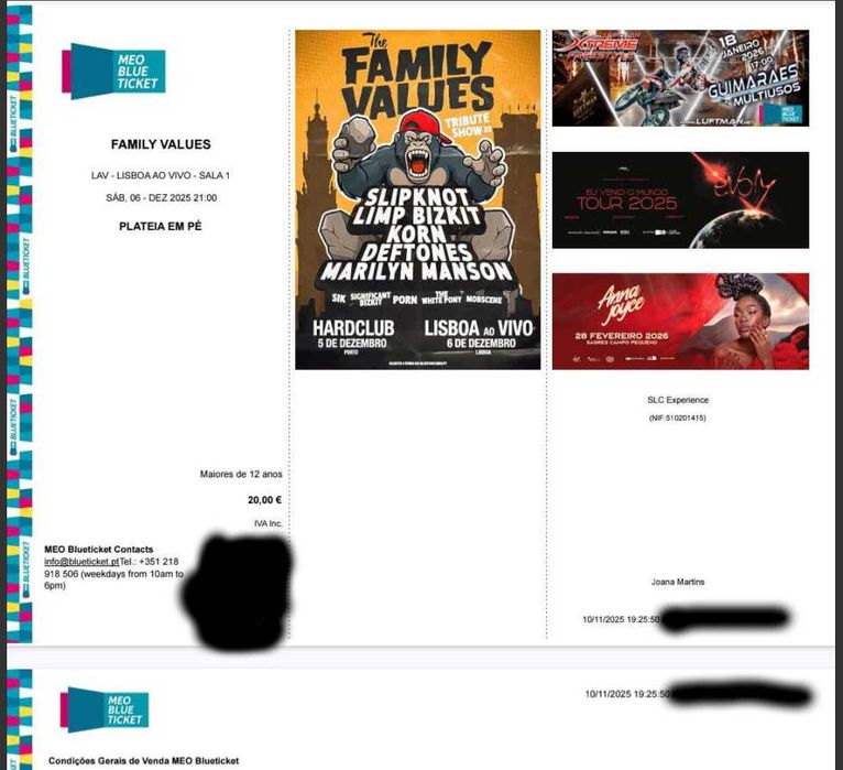 Bilhete concerto Family Values Lisboa (LAV – Lisboa ao Vivo) Dia 6