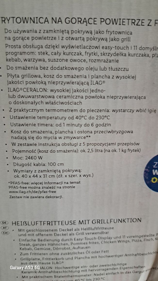 Frytkownica beztłuszczowa Air Fryer SHFG 2460 A1 z funkcją grilla
