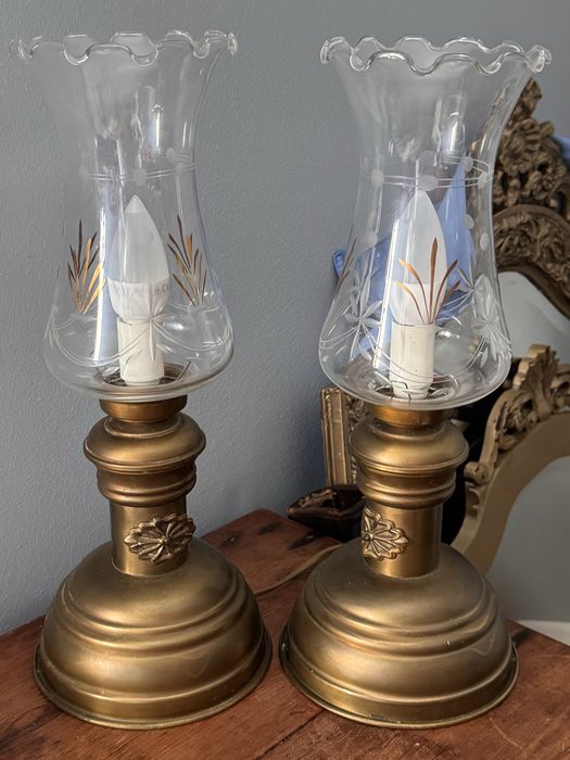 Vintage par candeeiros mesa latao dourado