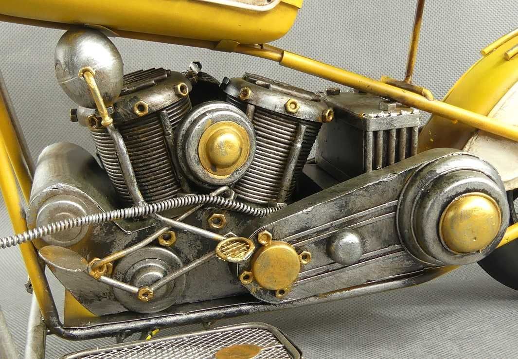 MEGA Metalowy żółty MOTOR retro pojazd 58 cm motocykl