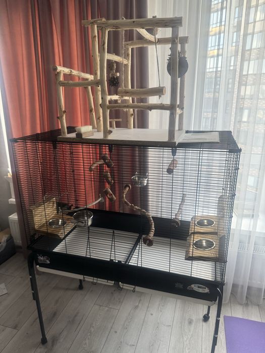 Велика клітка для птахів Piano 7 + обладнання + великий стенд
