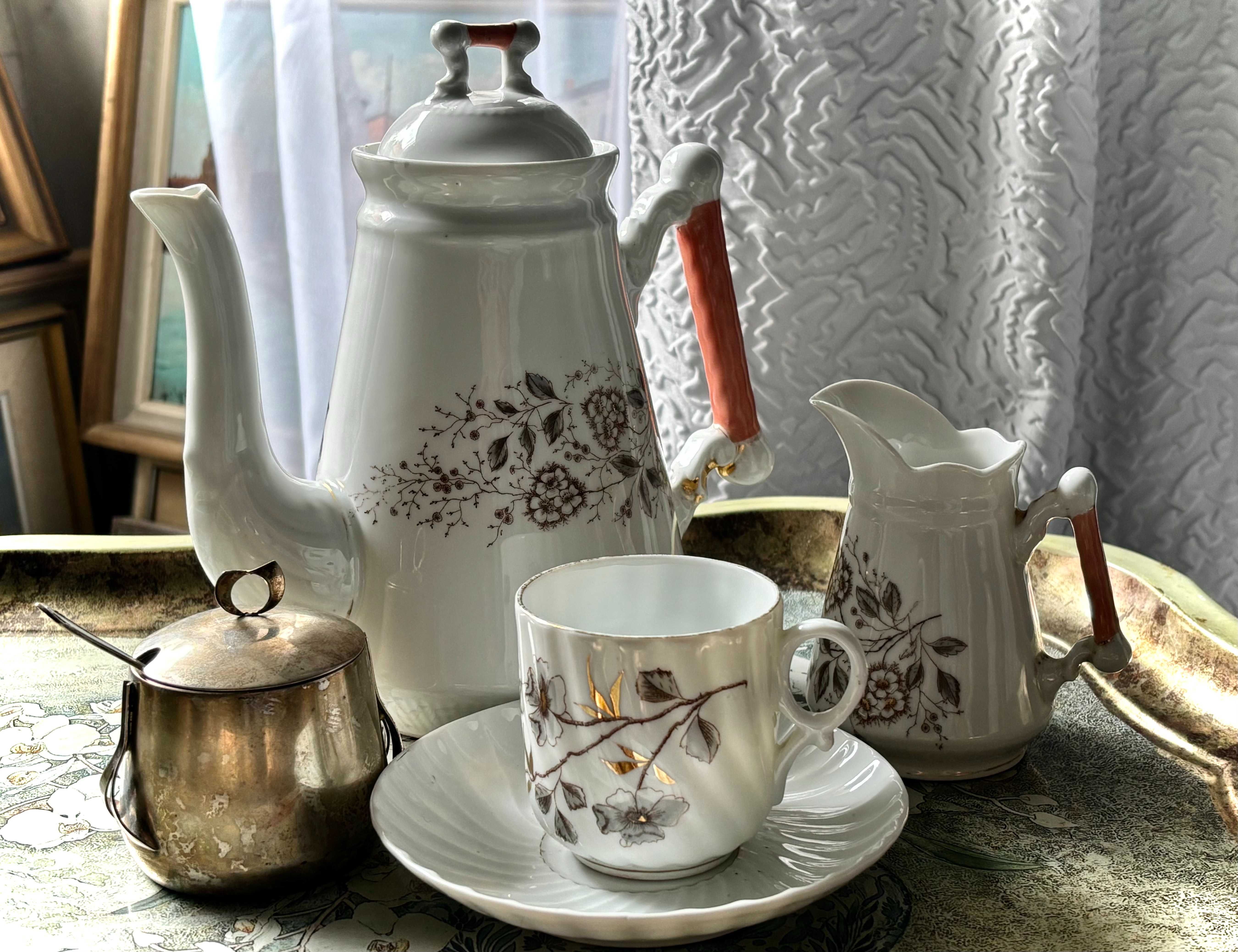 Serwis do kawy na 12 osób, porcelana, zabytkowy, Rorstrand 1920 rok