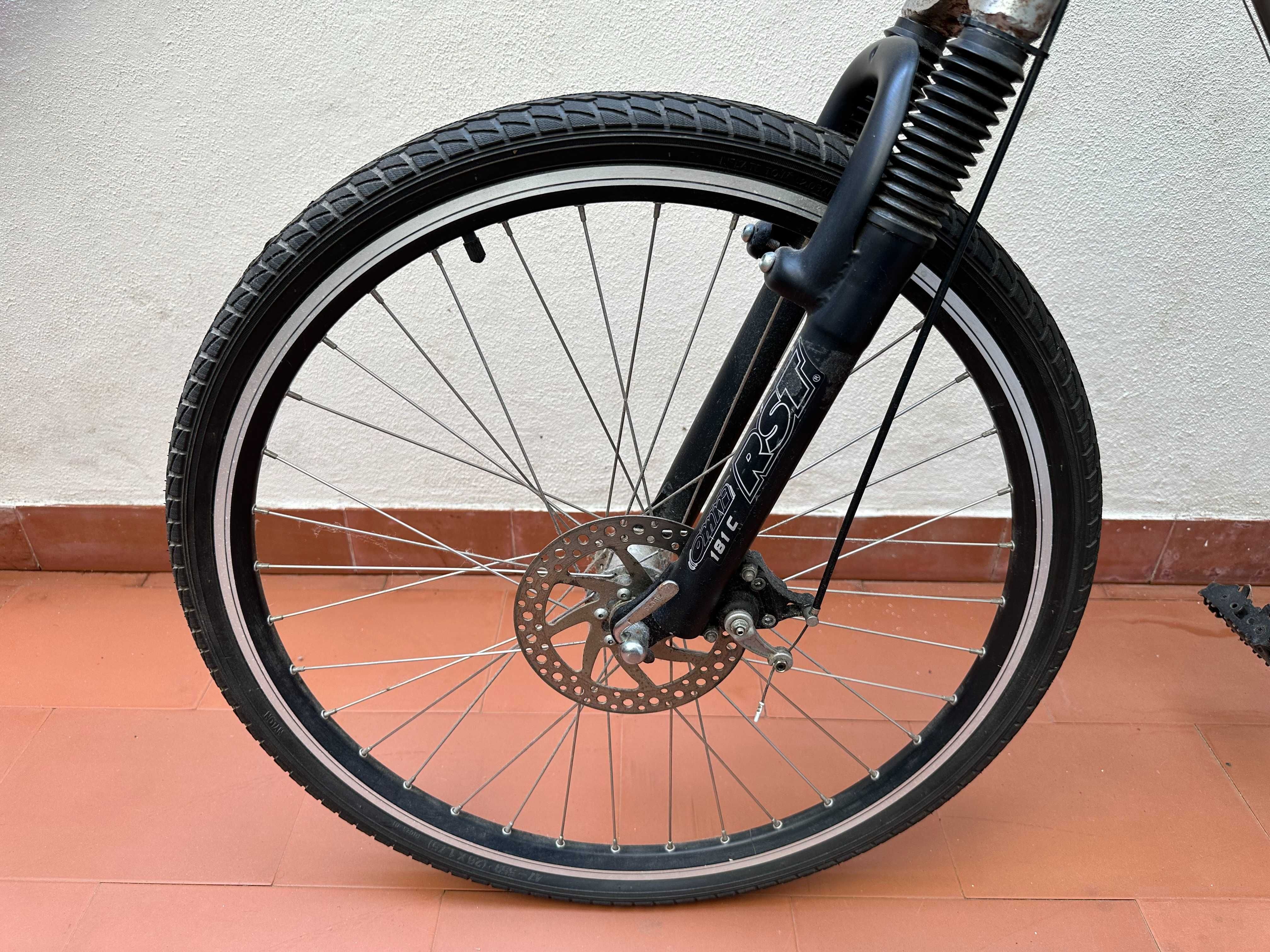 Bicicleta montanha com suspensão e travões de disco