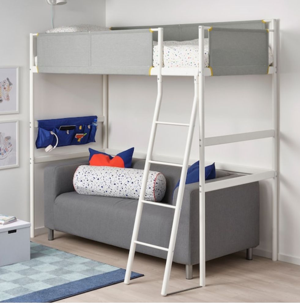 Ліжко-горище IKEA VITVAL 90х200 см біле/світло-сіре