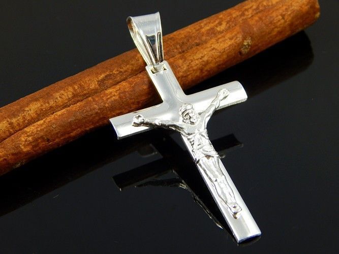Duży Srebrny Krzyżyk Krzyż Na Gruby Łańcuch Wzór V007