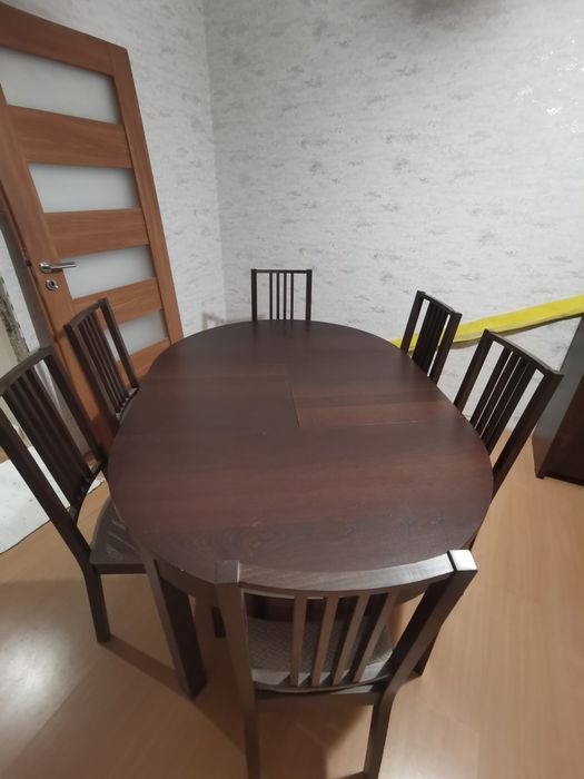 Zestaw Stół rozkładany okrągły Ikea BJURSTA +6 krzeseł