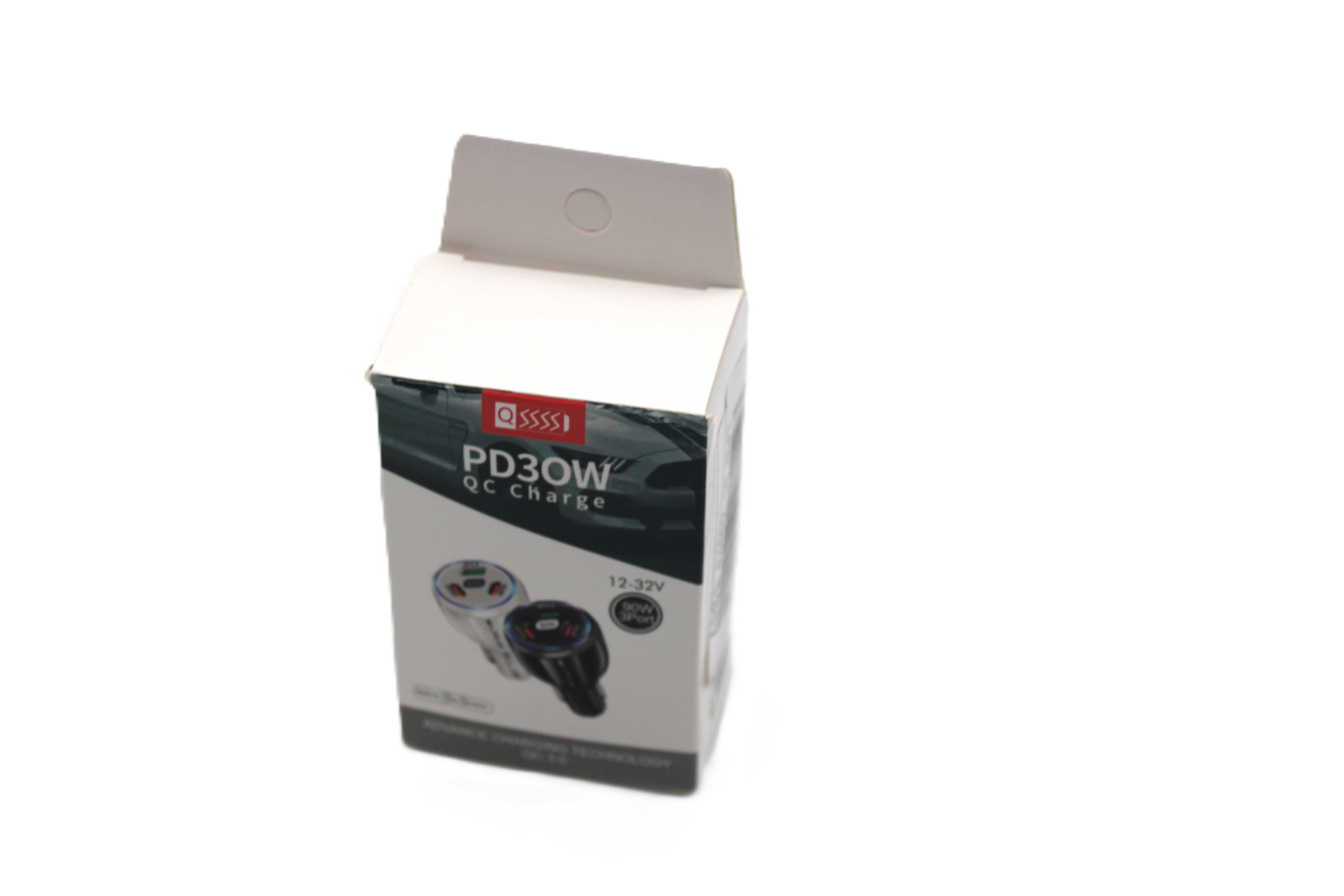 Ładowarka samochodowa trzy porty: 2x USB Typ C + USB 90W, QC, czarna