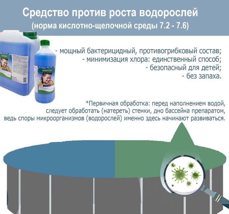 Химия для бассейна-тесты, pH -/+, хлор, поплавок, альгекс, флокулянт.