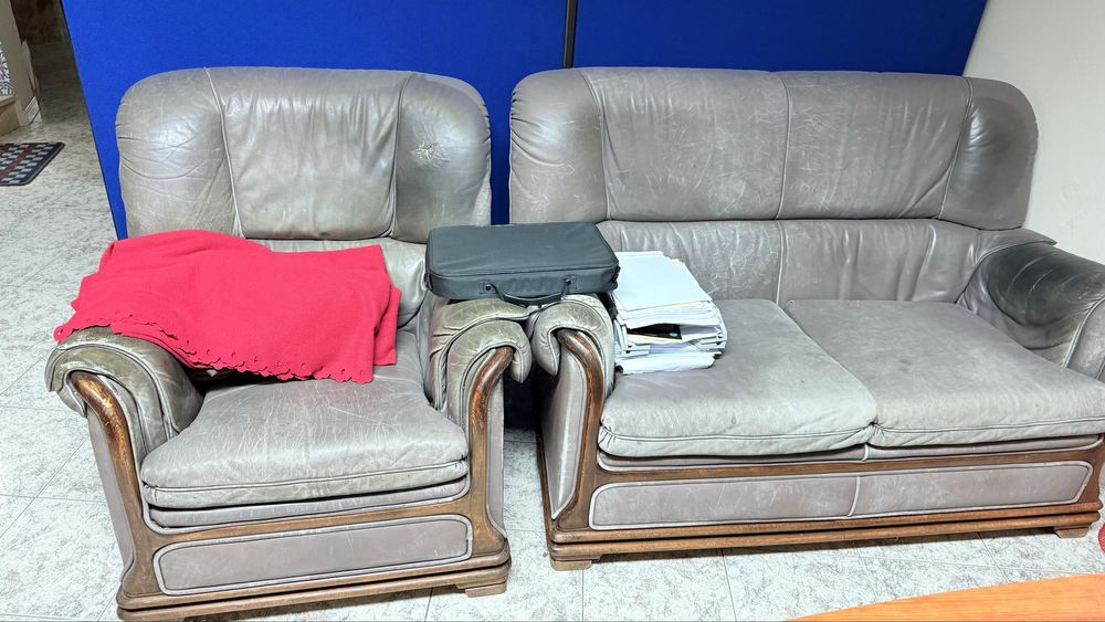 Sofas em pele cinza