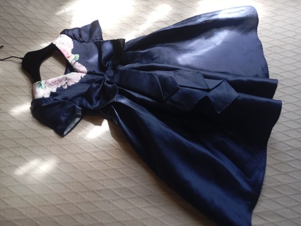 MONSOON 5L elegancka wyjściowa wieczorowa sukienka granatowa w kwiaty