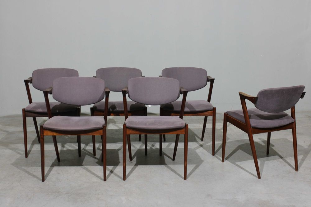 Conjunto de 6 cadeiras Kai Kristiansen modelo 42 em pau santo