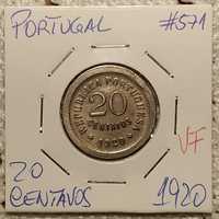 Portugal - moeda de 20 centavos de 1920