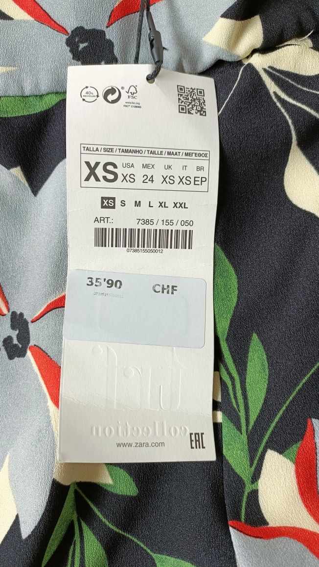 Spodnie damskie materiałowe szerokie nogawki czarne w kwiaty kuloty XS