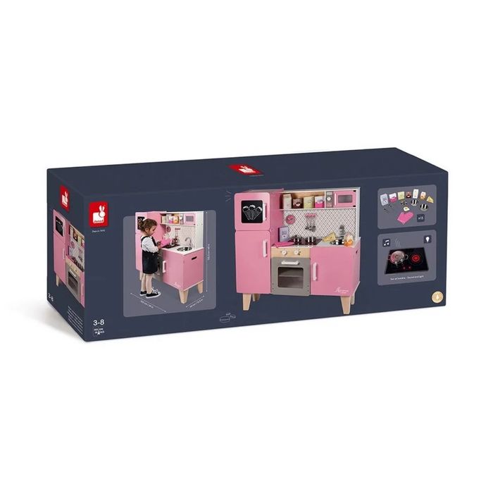 Дитяча деревяна кухня, велика іграшкова кухня рожева, Janod ігрова