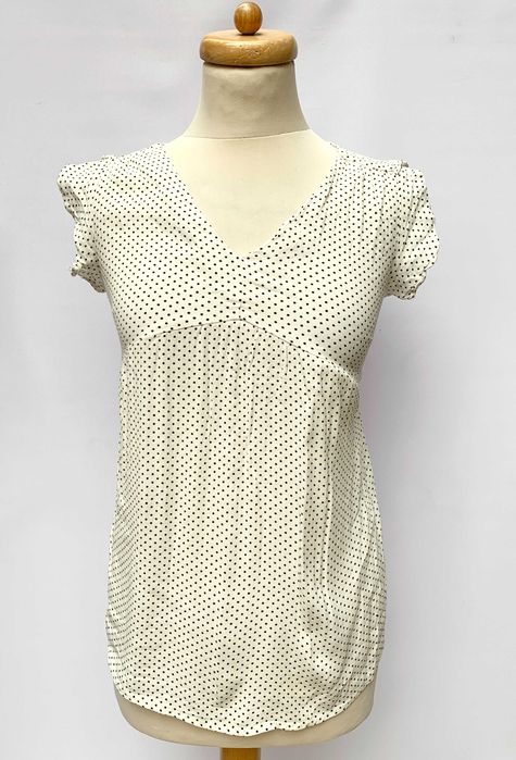 Bluzka Biała Kropki Groszki H&M Mama Ciążowa XS 34 Elegancka Boob Mum