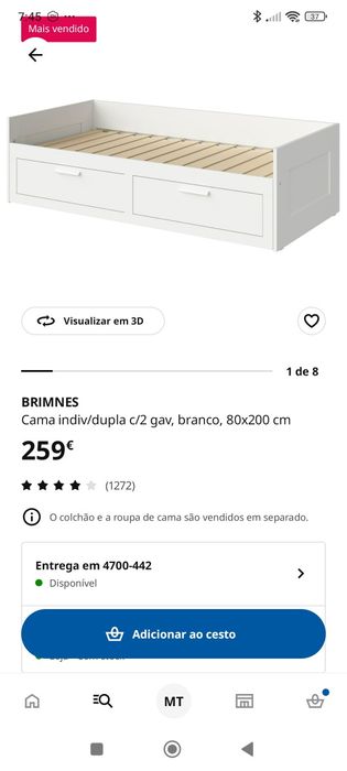 Cama com arrumação e com possibilidade de dois tamanhos