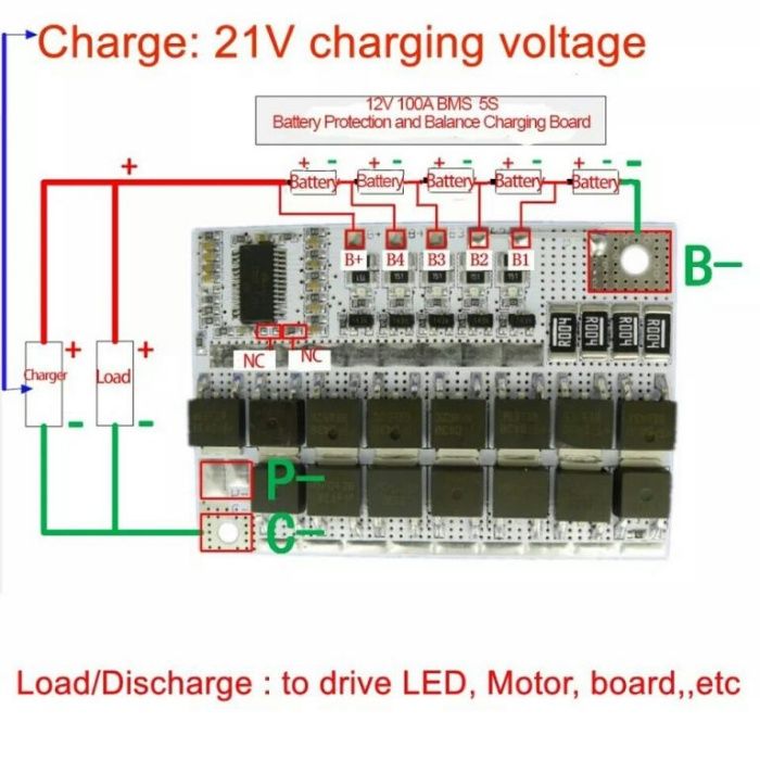 BMS Контролер 5S/4S/3S 100A для Li-ion 18650 18-21 V с балансировк