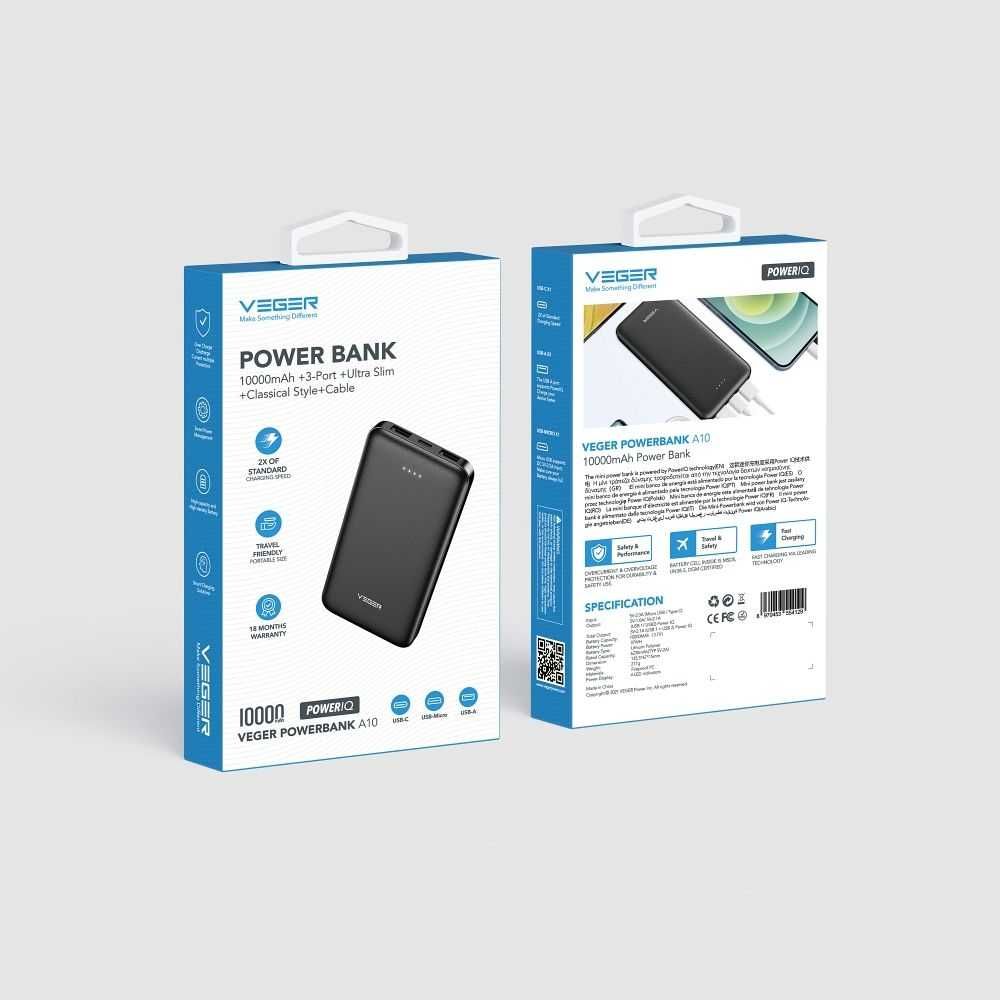 (Powerbank) VEGER A10 - 10 000mAh czarny (W1065)