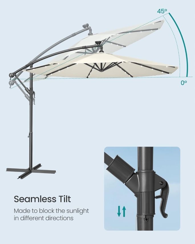 Beżowy parasol ogrodowy SONGMICS 3m z solarnymi LED GPU118M01