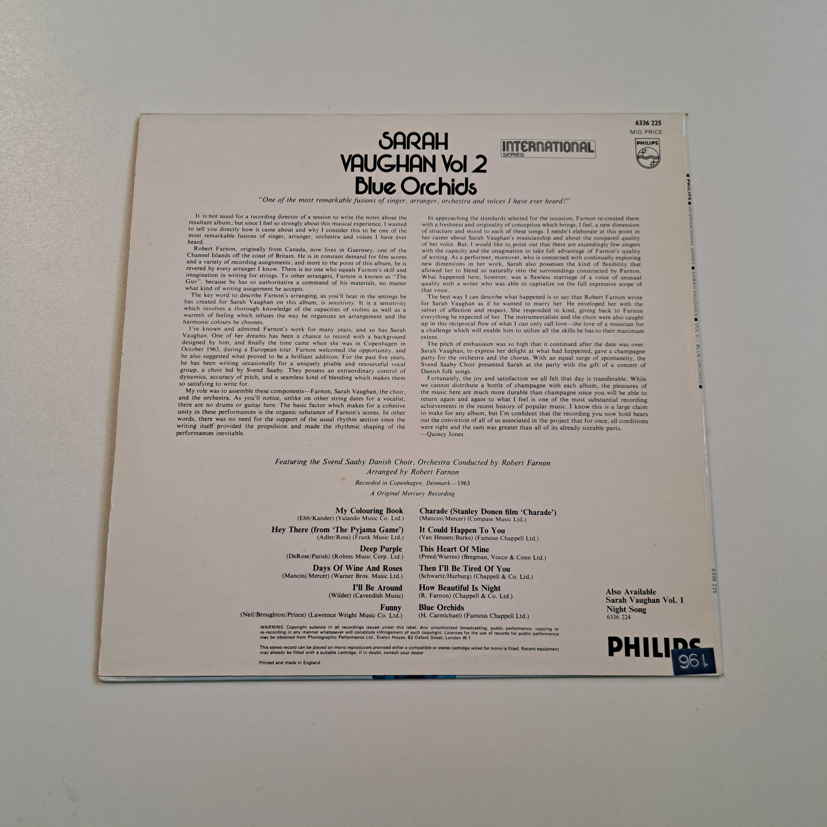 Płyta winylowa  Sarah Vaughan Vol2 - Blue Orchids