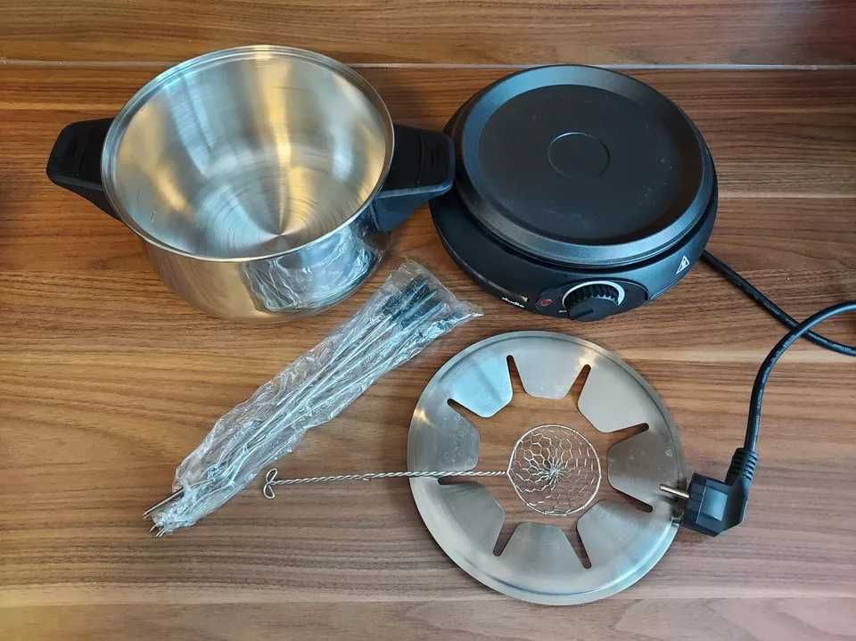 Nowy Elektryczny Zestaw do Fondue Stal Nierdzewna 1500W 8 widelców W-a