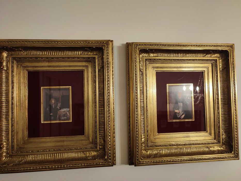 Quadros conjunto de dois quadros folha de ouro vidro pintado - Luxo