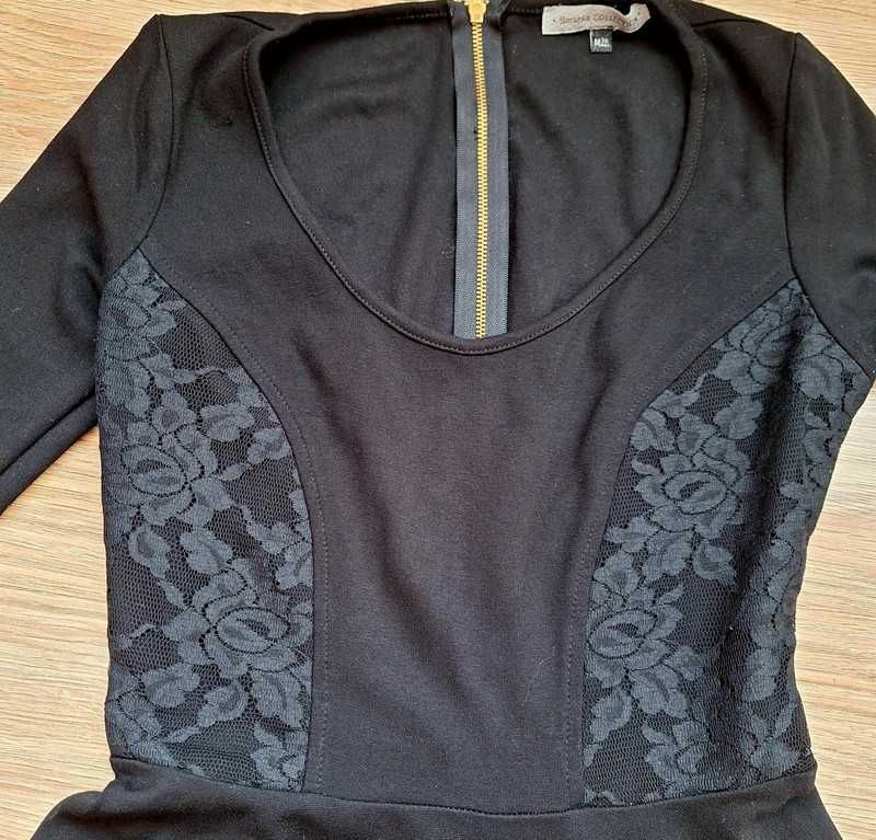 Czarna koronkowa sukienka z rękawem 3/4 Bershka 38 na imprezę ostatki