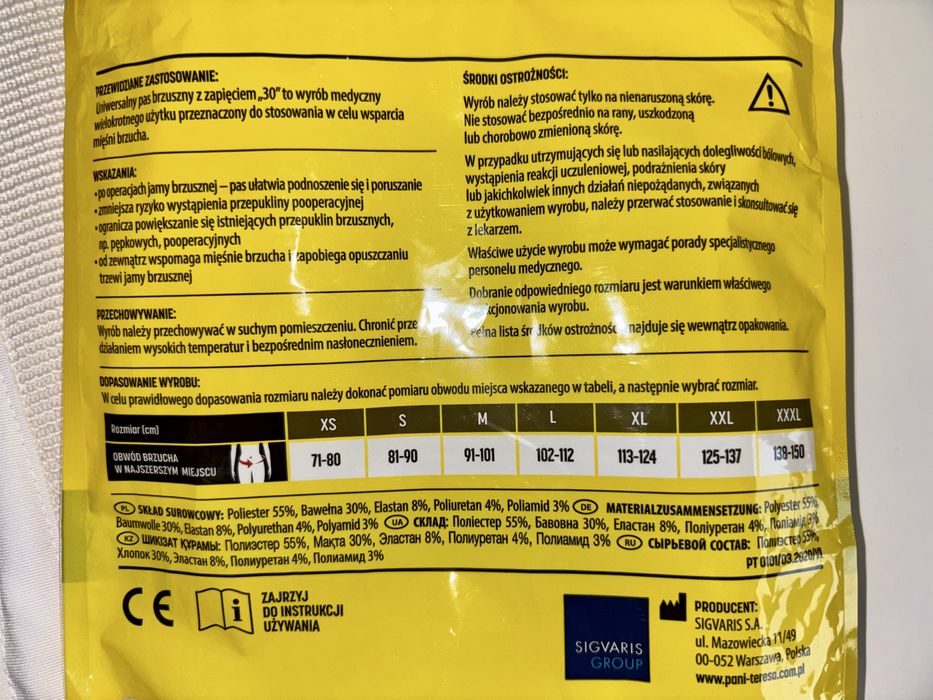 Pas brzuszny pooperacyjny L