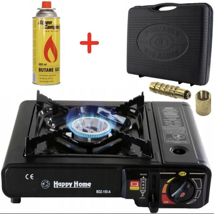 Портативна газова плита подвійної дії з адаптером + Балон та Кейс HAPP