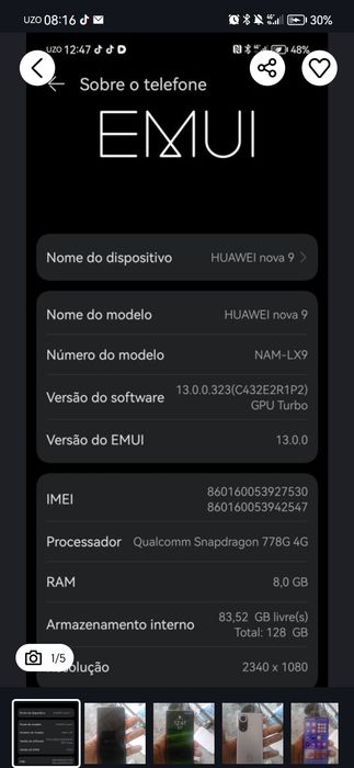 Hawei nova 9 como novo