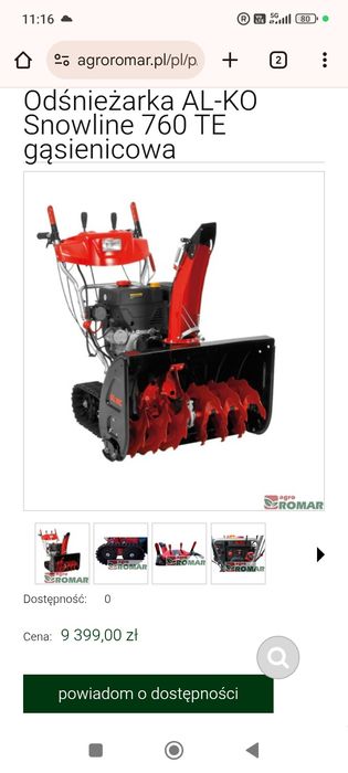 Odśnieżarka alko na gąsienicach mocna 13 koni, stan bdb